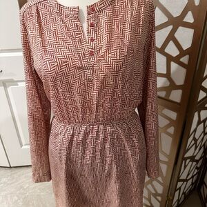 Maison Jules Red Geometric Long Sleeve Dress